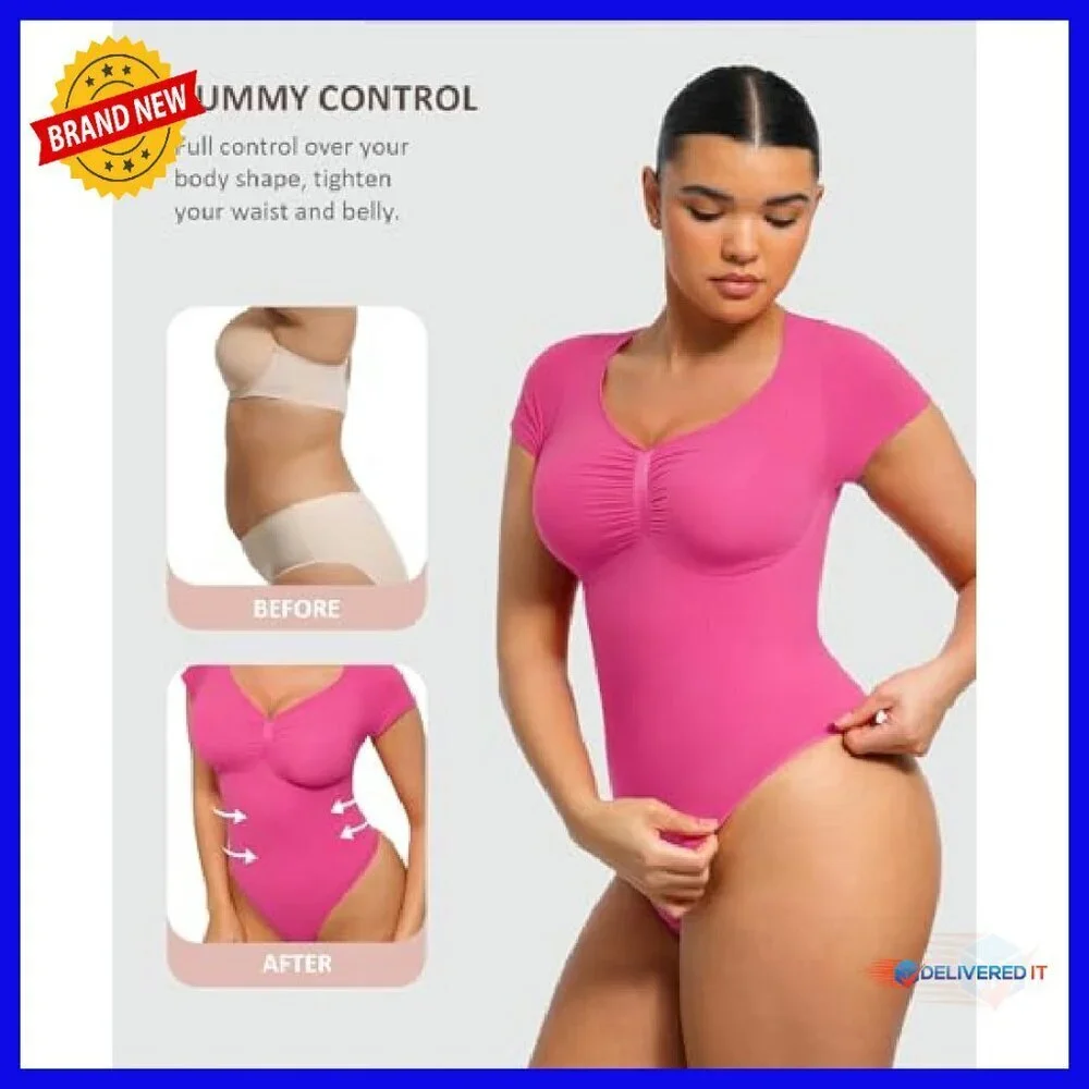 V-Neck Tummy Control Shapewear Bodysuit Seamless Thong Design